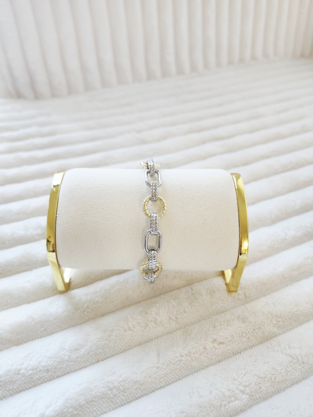 Two Tone Chain Link Bracelet Silver and Gold Toggle Clasp